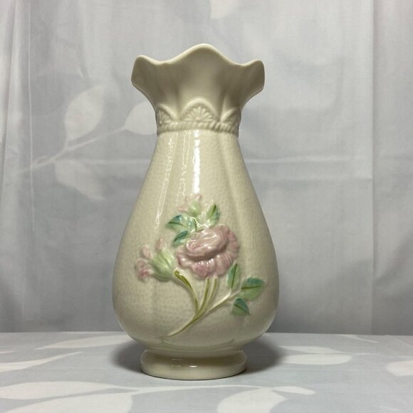 Belleek Ireland Porcelain Vase Raised Floral Design Irish Fine Parian China EUC - Picture 6 of 11